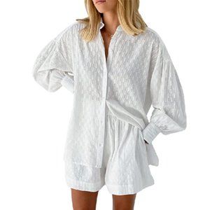 Women's New 2 Piece Outfits Blouse Shirt Shorts - Sz LARGE